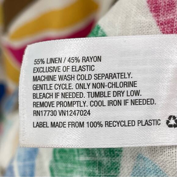 Tabitha Brown Linen Blend Botanical Smocked Puff Sleeve Tiered Dress Size Medium - Picture 13 of 14